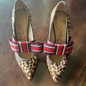 Sam Edelman Leopard Heels with Striped Red Bow